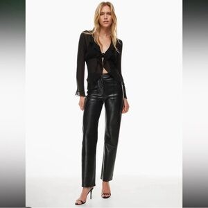 Aritzia Wilfred Melina High Rise Straight Leg Vegan Leather Pants-Black- Size 4
